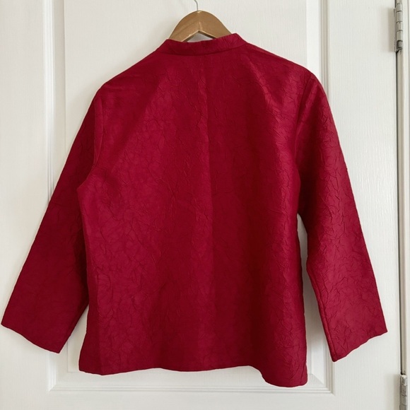 Eileen Fisher Jacket Crushed Dupioni Silk Red - Picture 4 of 7